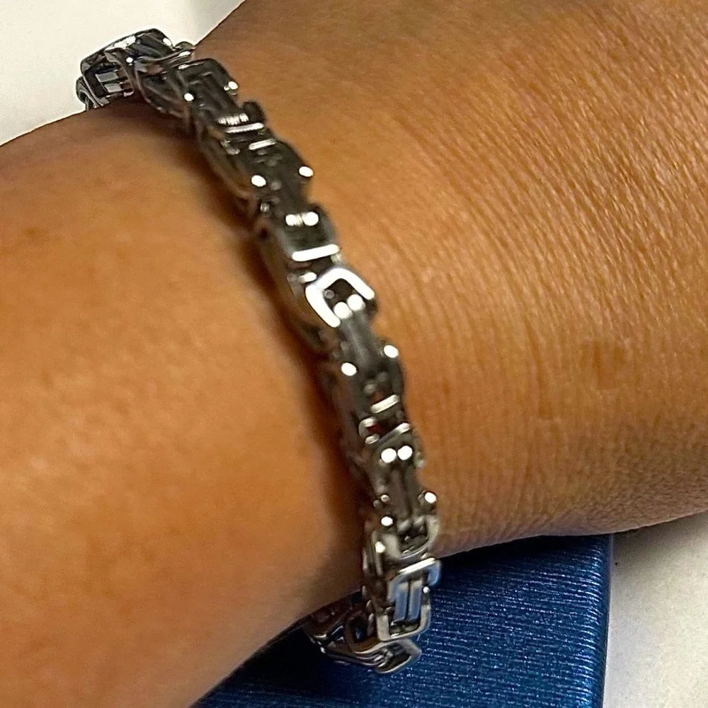 Vermeil 18k white Gold Chain 8.66” /22 cm Byzantine Style Link Bracelet 🔥stamped